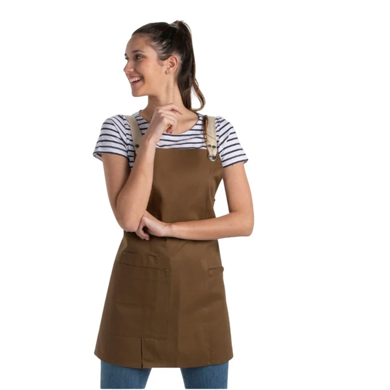 Delantal Peto Chica Bolsillos Marrón