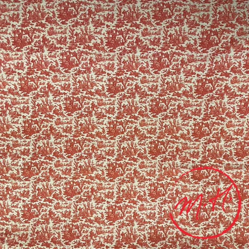 Tissu au mètre "toile de Jouy rouge"