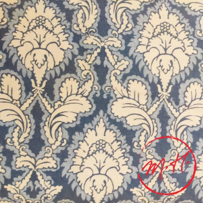 Tissu au mètre damas bleu