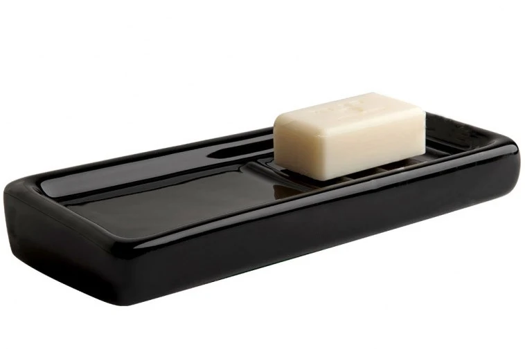 Porte-savon & gobelet mural en porcelaine noire