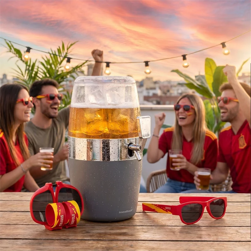 Pack Dispensador de Cerveza Refrigerante InnovaGoods y 2 Gafas de Sol Enrollables Sunfold Spain Red