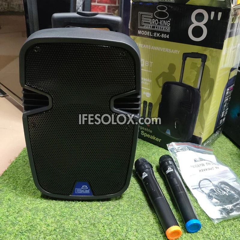 EuroKing EK-804 8-inch Professional PA Multimedia Loudspeaker System with Dual (2-way) Wireless Microphone - Brand New