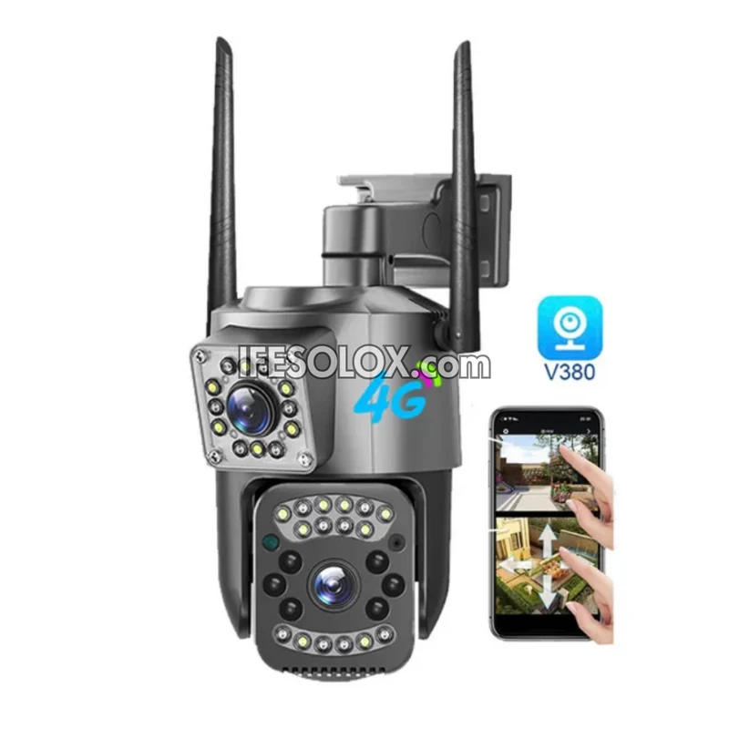 SLX 5MP Dual Lens Solar IP Camera (1 Bullet Camera and 1 PTZ Camera) with WiFi, 4G SIM, Night Vision, 2-way Audio and Motion Detection - Brand New