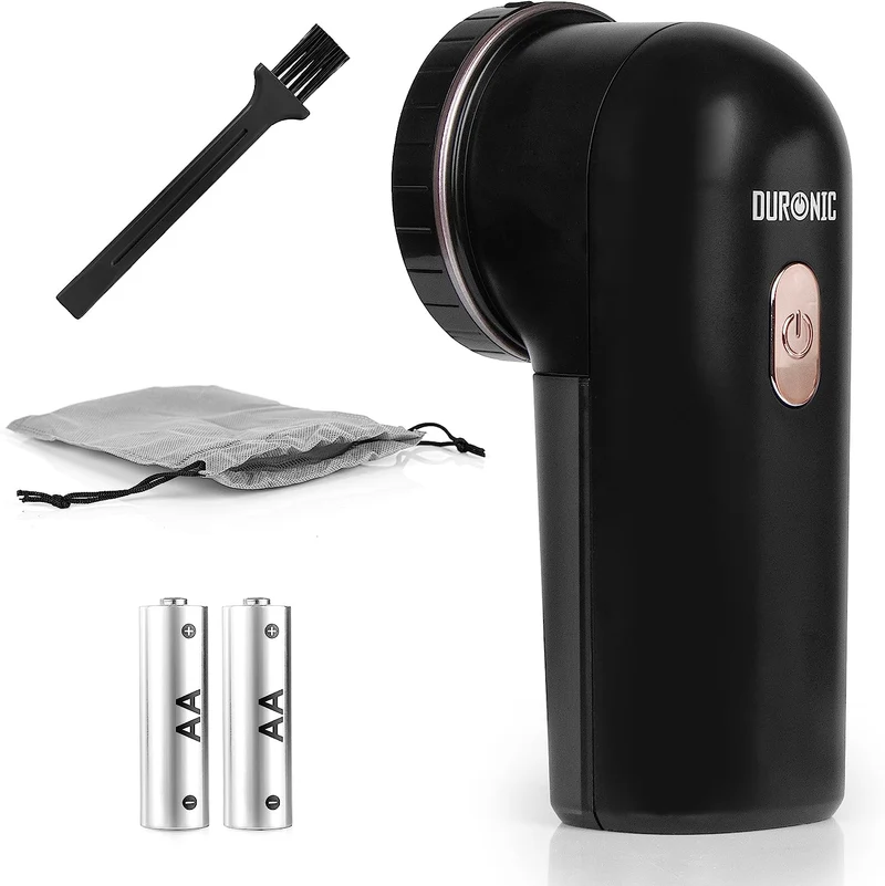 Duronic FS22 BK Rasoir Anti-Peluches Anti-bouloches électrique Filaire ou sur Batterie 2 hauteurs Pochette de Rangement Permet de Remettre à Neuf Vêtements Textiles Tissus Noir
