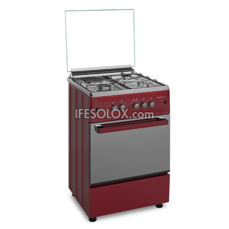 MAXI 60x60 (3+1) Oven Gas Cooker with 3 Gas Burners and 1 Electric Plate (Red)- Brand New