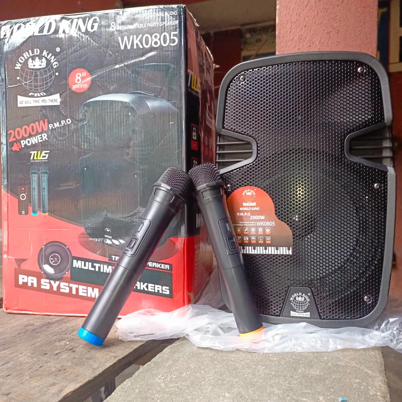 World King WK0805 8-inch Professional PA Loudspeaker with Dual (2-way) Wireless Microphone - Brand New