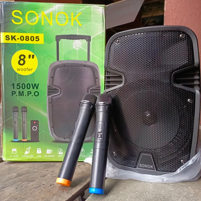 SONOK SK-0805 8-inch Professional PA Multimedia Loudspeaker System with Dual (2-way) Wireless Microphone - Brand New