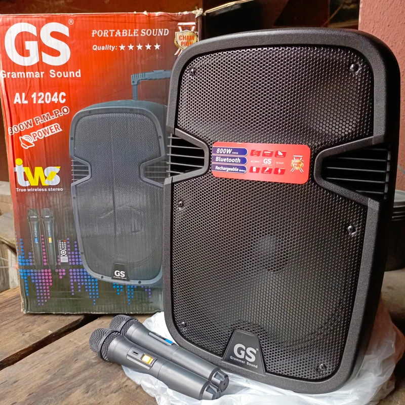 Grammar Sound AL1204C 12-inch Professional PA Multimedia Loudspeaker System with Dual Wireless Microphone - Brand New
