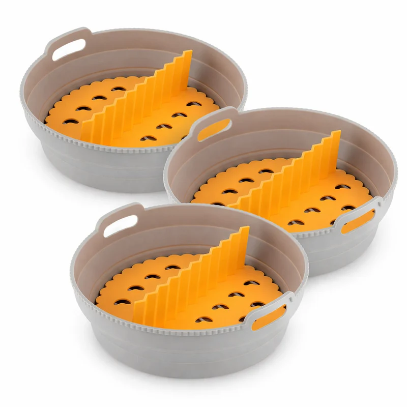 Set of Foldable Silicone Baskets with Handles and Dividers for Air Fryer InnovaGoods (3 Units)
