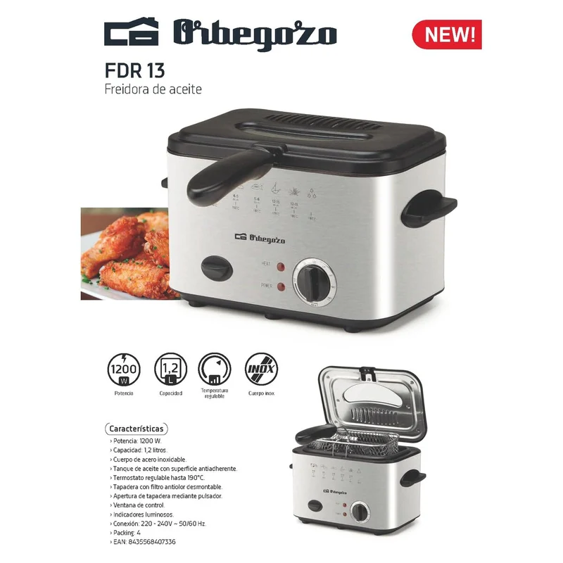 Deep-fat Fryer Orbegozo FDR13 Steel 1200 W 1,2 L